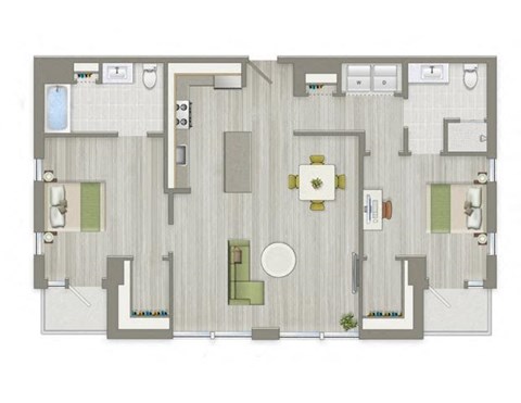 Floor plan for 2 beds, 2 baths, 1203 sqft